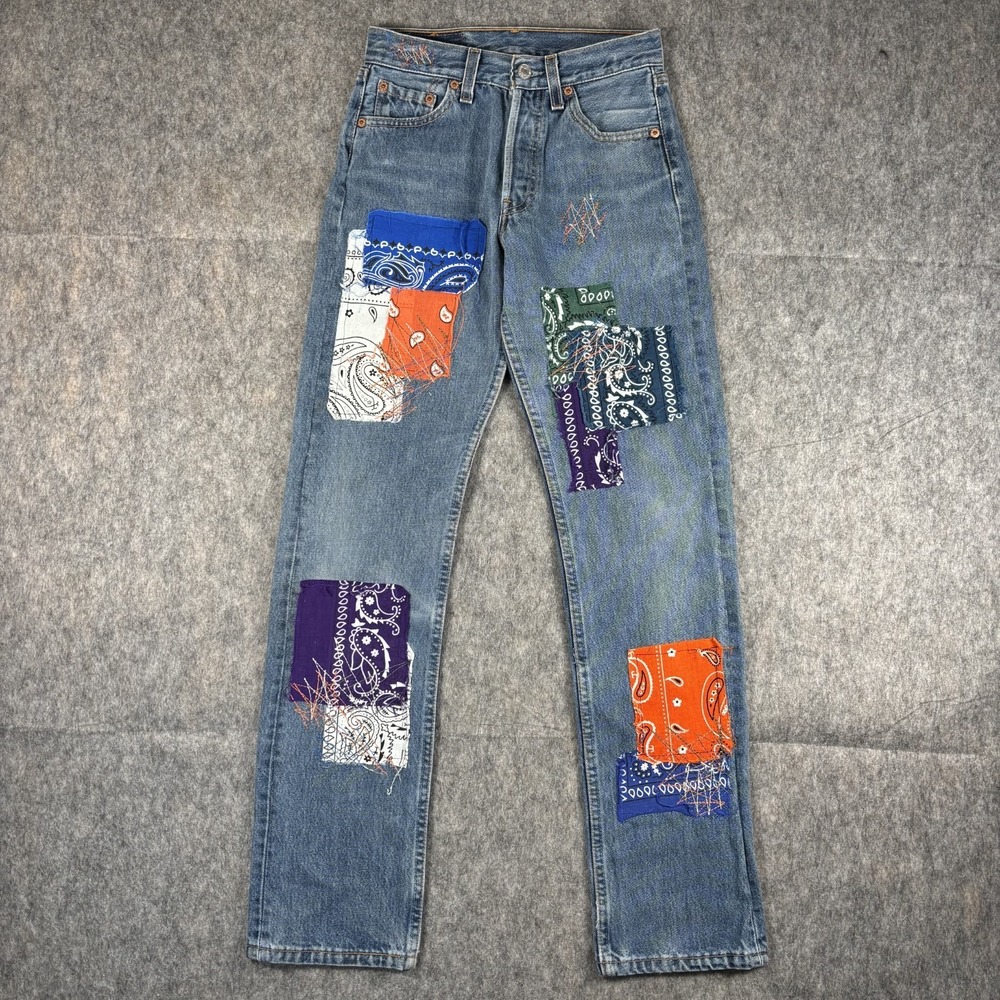 Vintage‎ USA Levi's 501 Student Fit Jeans 26x32 (25x31) Patchwork 80s Button Fly